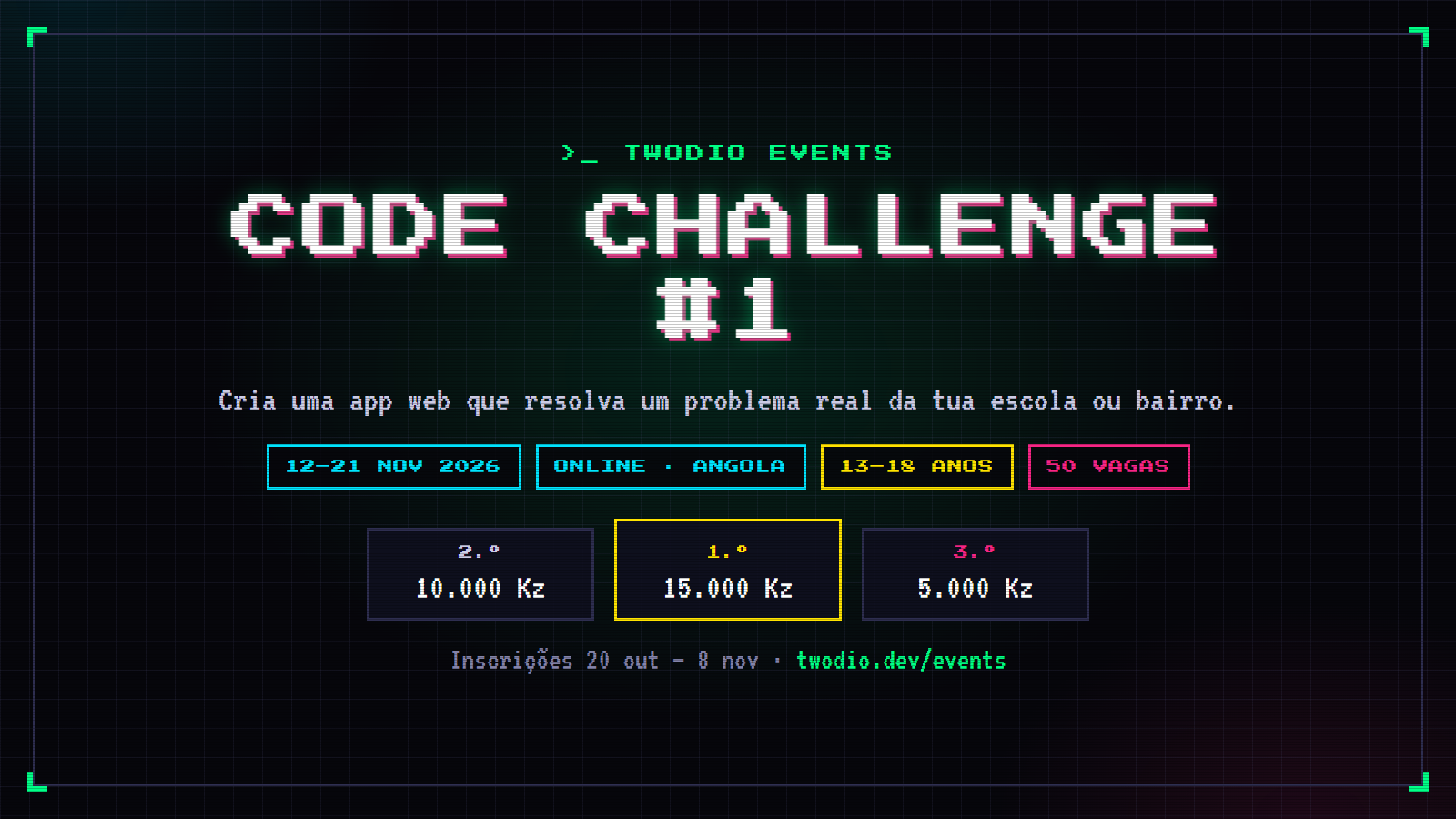 TWODIO Code Challenge #1 — 12–21 Nov 2026, online, ages 13–18